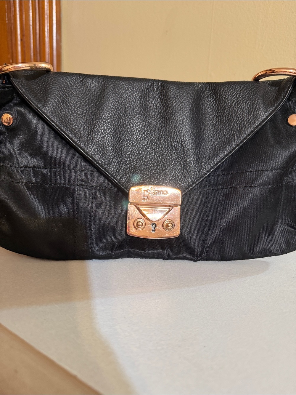 Bolzano Satin Black Shoulder Bag with Rose Gold Hardware - Women Bags